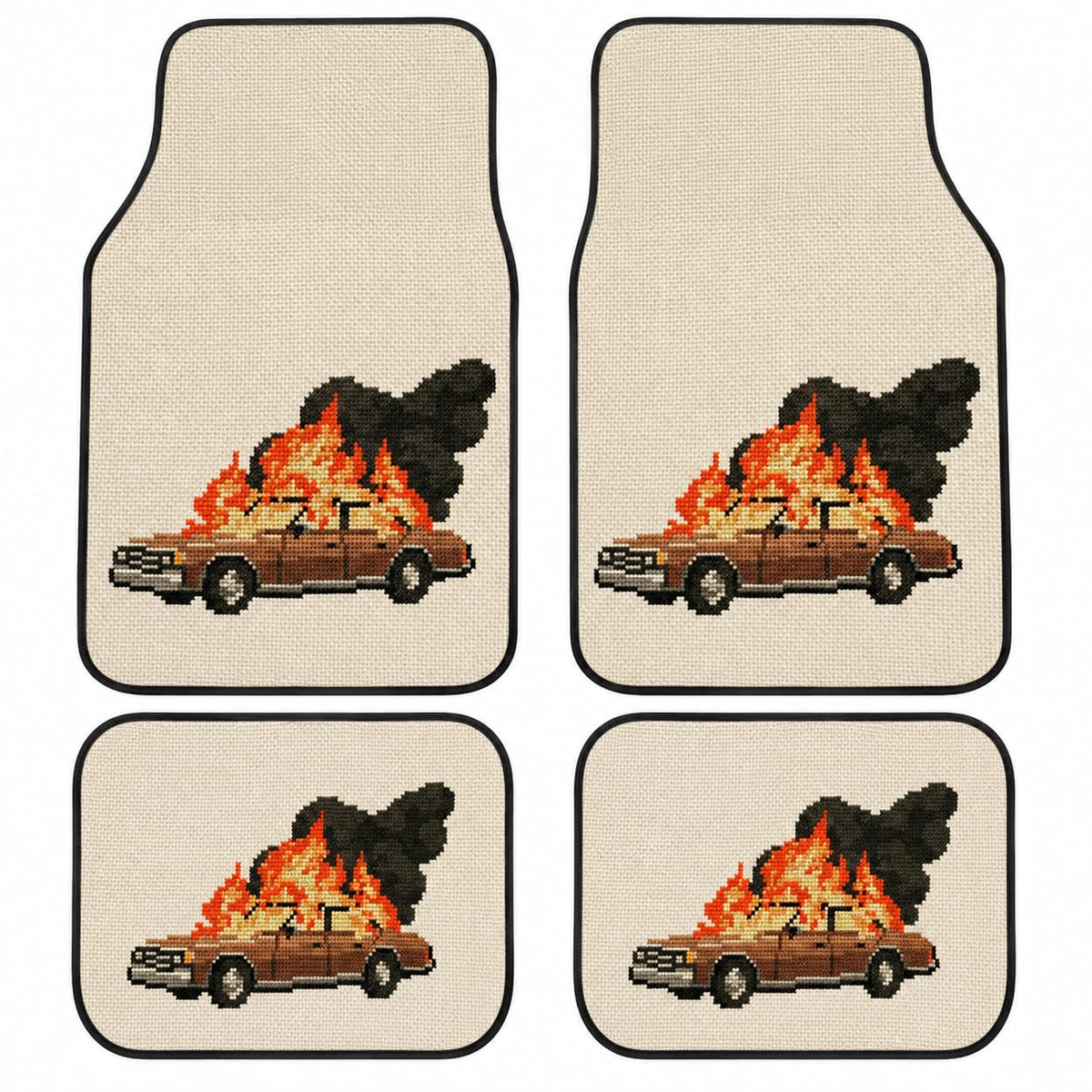 Pixel Burning Car Custom Mats | 4-Piece Set